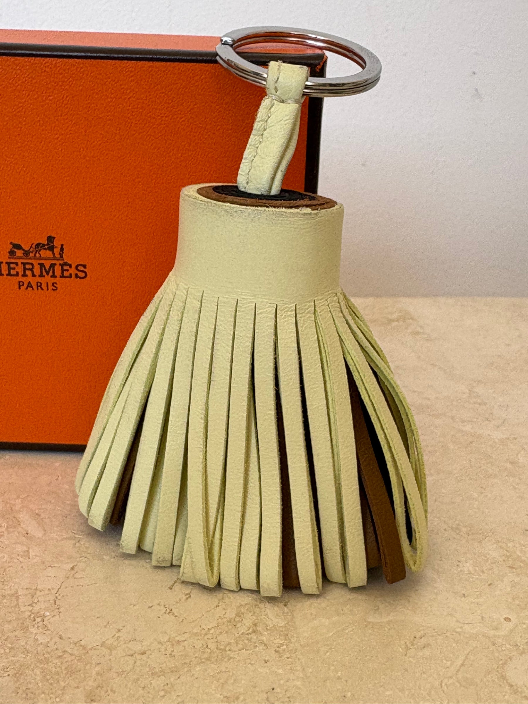 Hermès Yellow Brown and Black Leather Tassel Key Ring