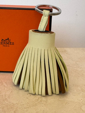 Hermès Yellow Brown and Black Leather Tassel Key Ring
