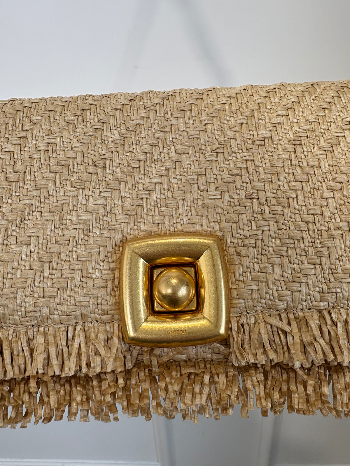 Oroton Raffia and Tan Leather Flap Bag