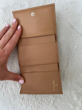Chanel Beige Lambskin Leather Trifold Wallet