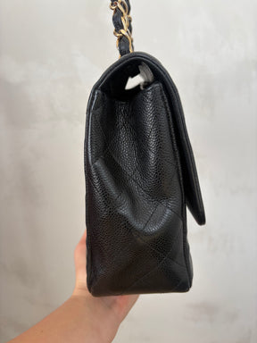 Chanel Black Caviar Leather Jumbo Flap Bag with Gold Hardware