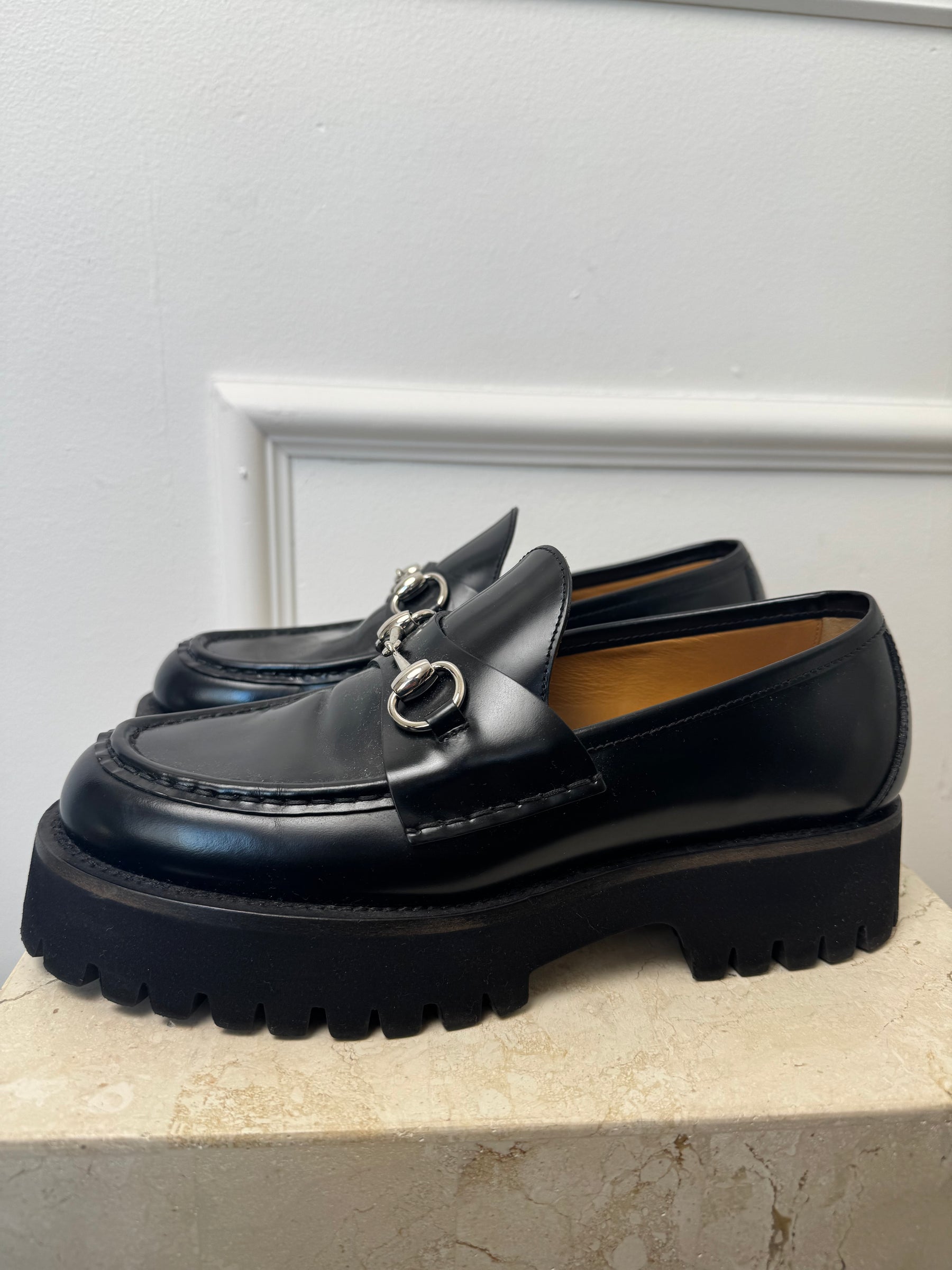 Gucci Black Horsebit Chunky Loafers, 38