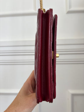 Chanel Dark Red Lambskin WOC Gold Tone Hardware