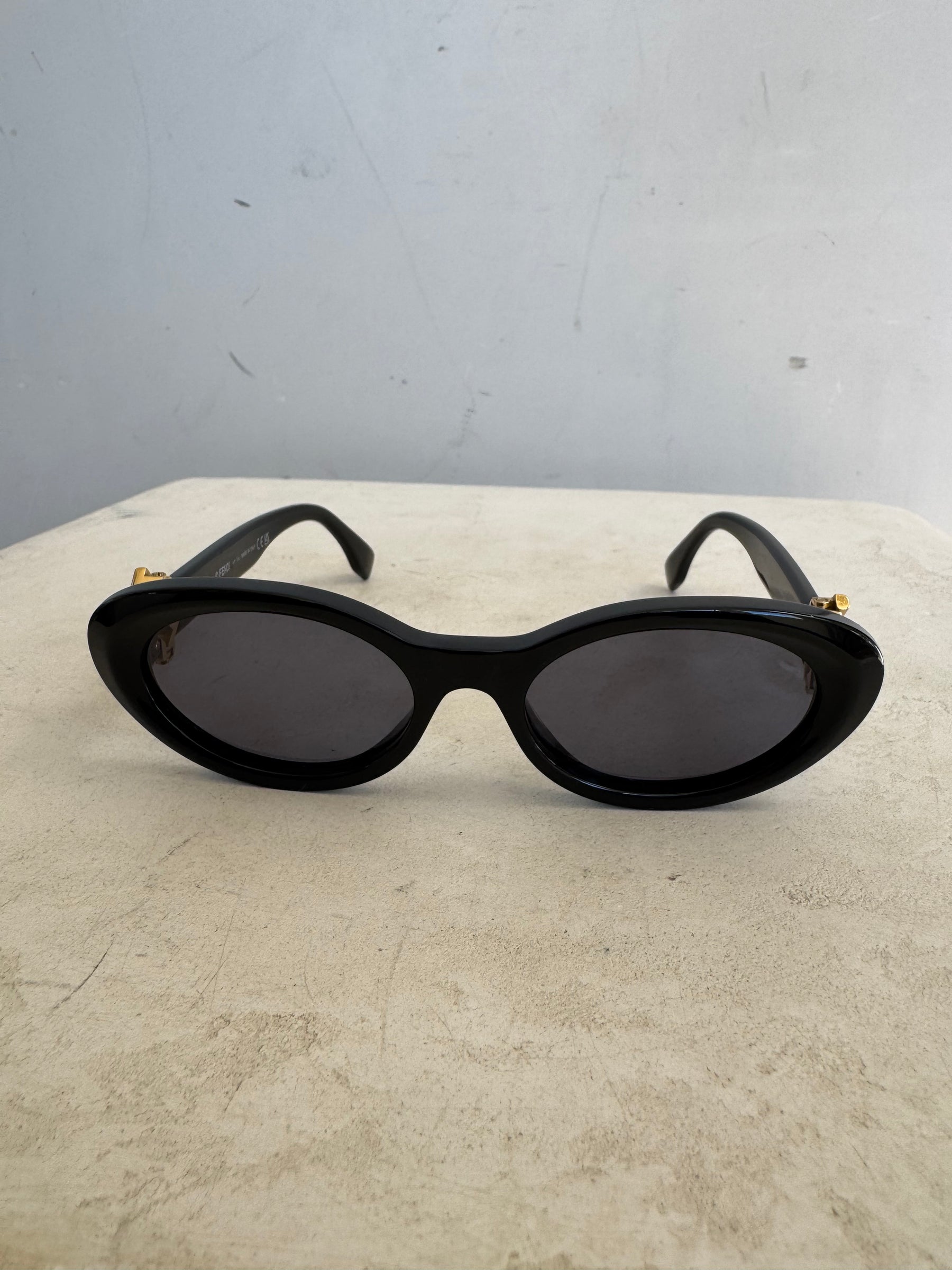Fendi Black Oval Acetate Logo Arm Sunglasses