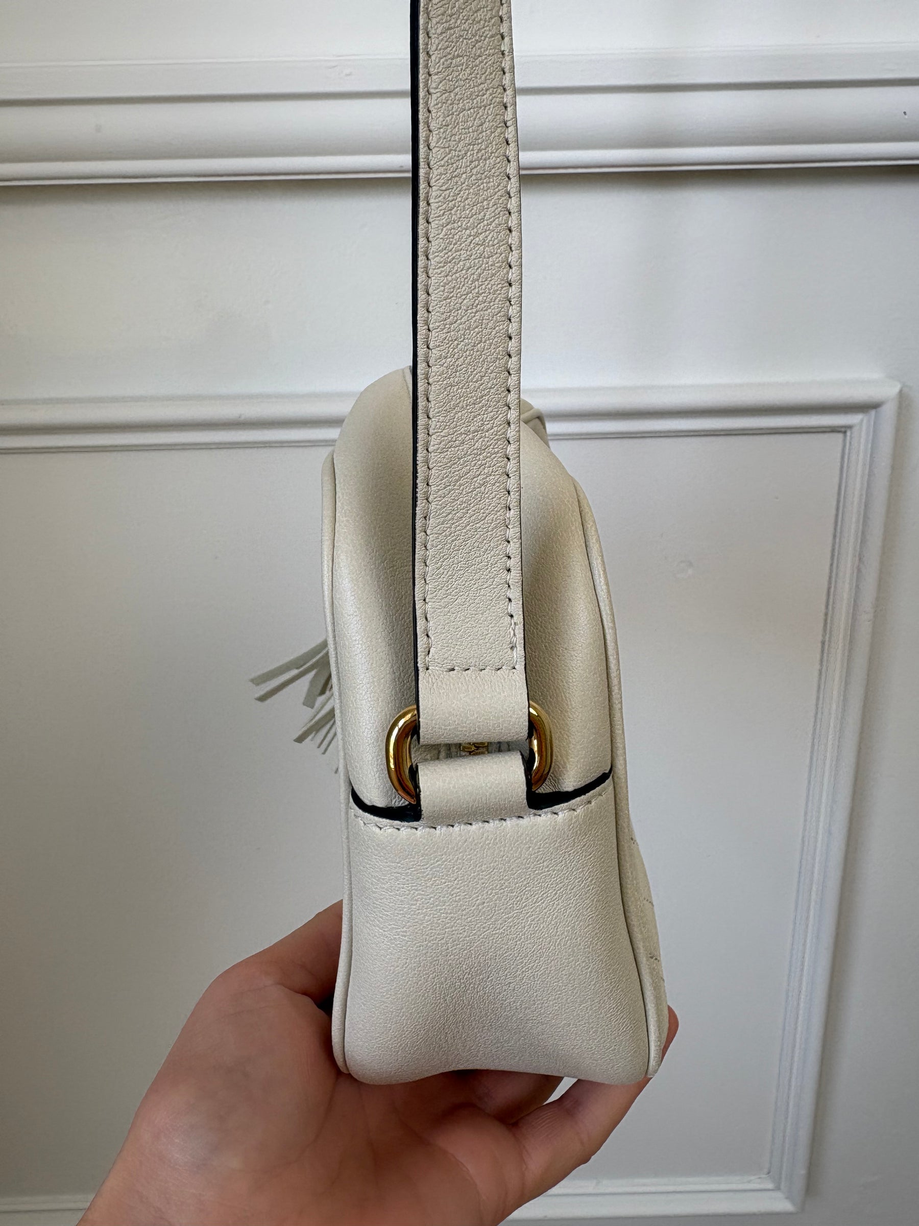 Gucci Cream Leather Blondie Logo Camera Bag