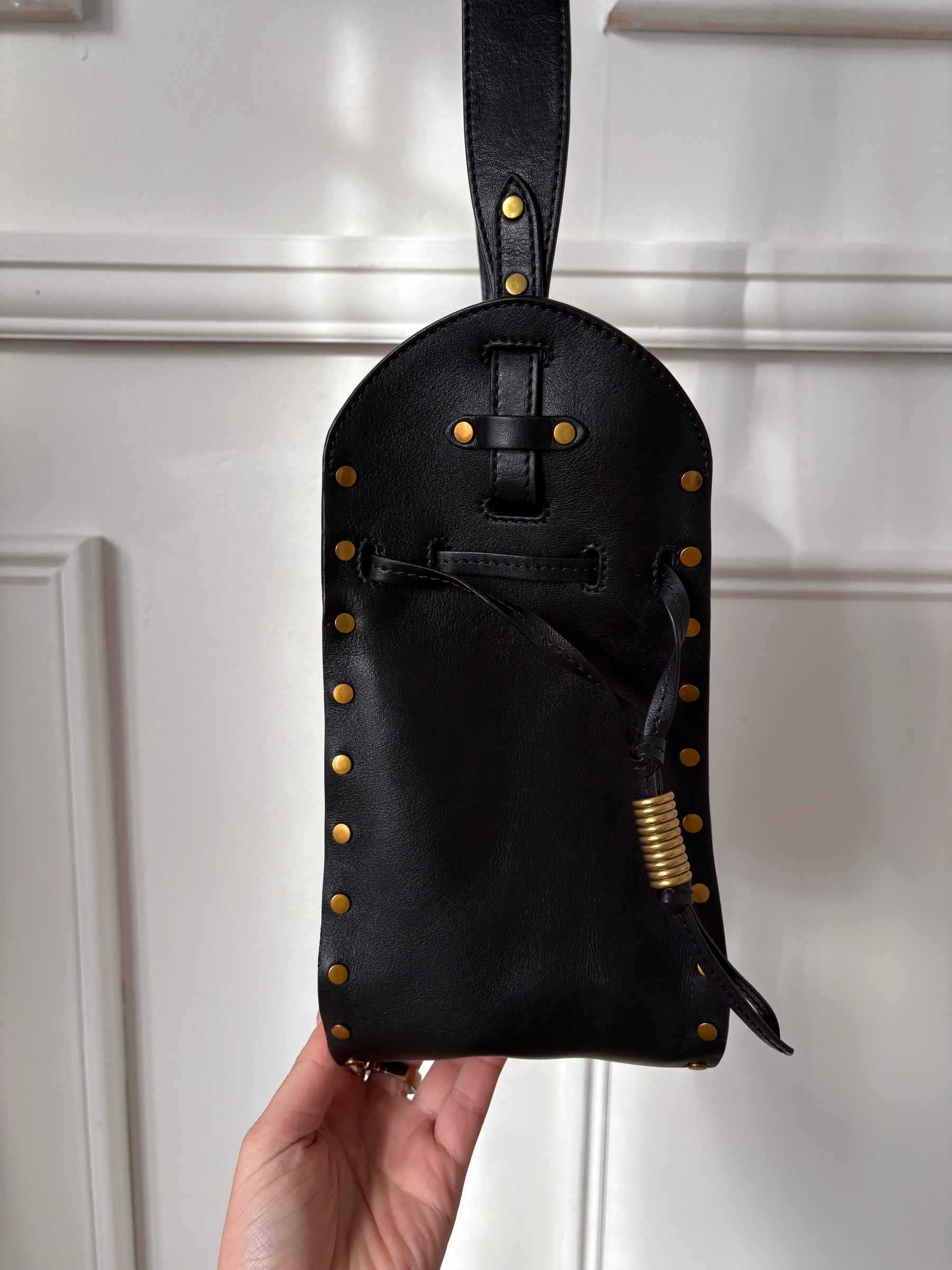Isabel Marant Black Leather Studded Silao Bucket Bag