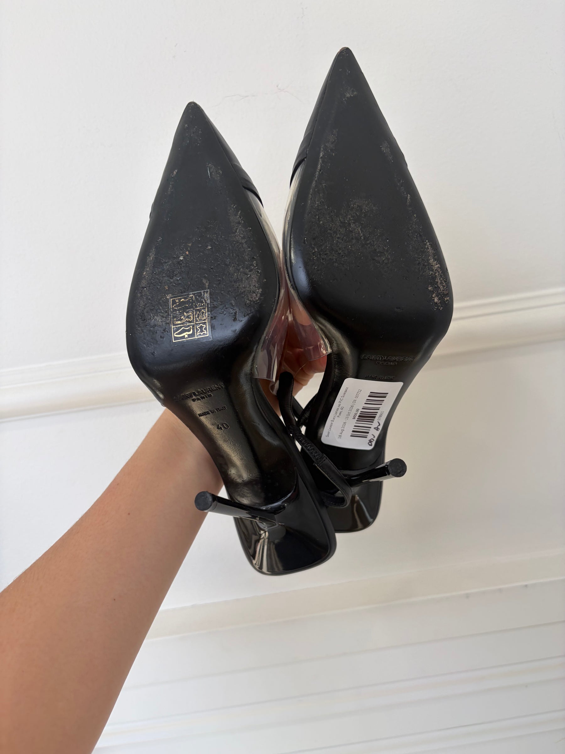 Saint Laurent Black Leather and PVC Slungback Pumps, 40