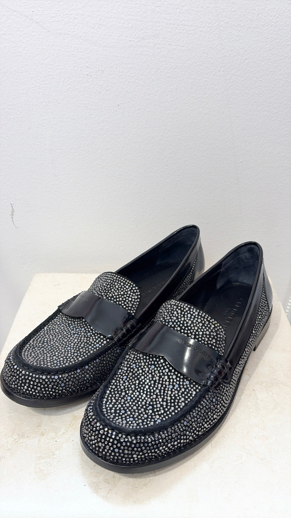 Clergerie Black Loafers With Crystals, 39 EU