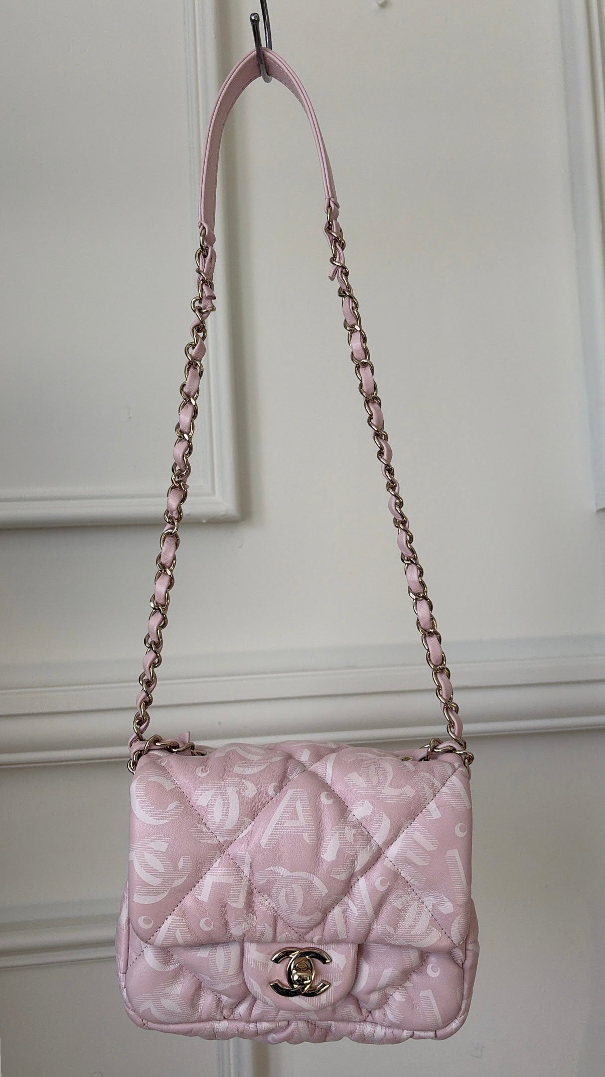 Chanel Pink Printed Lambskin Quilted Mini Flap Bag