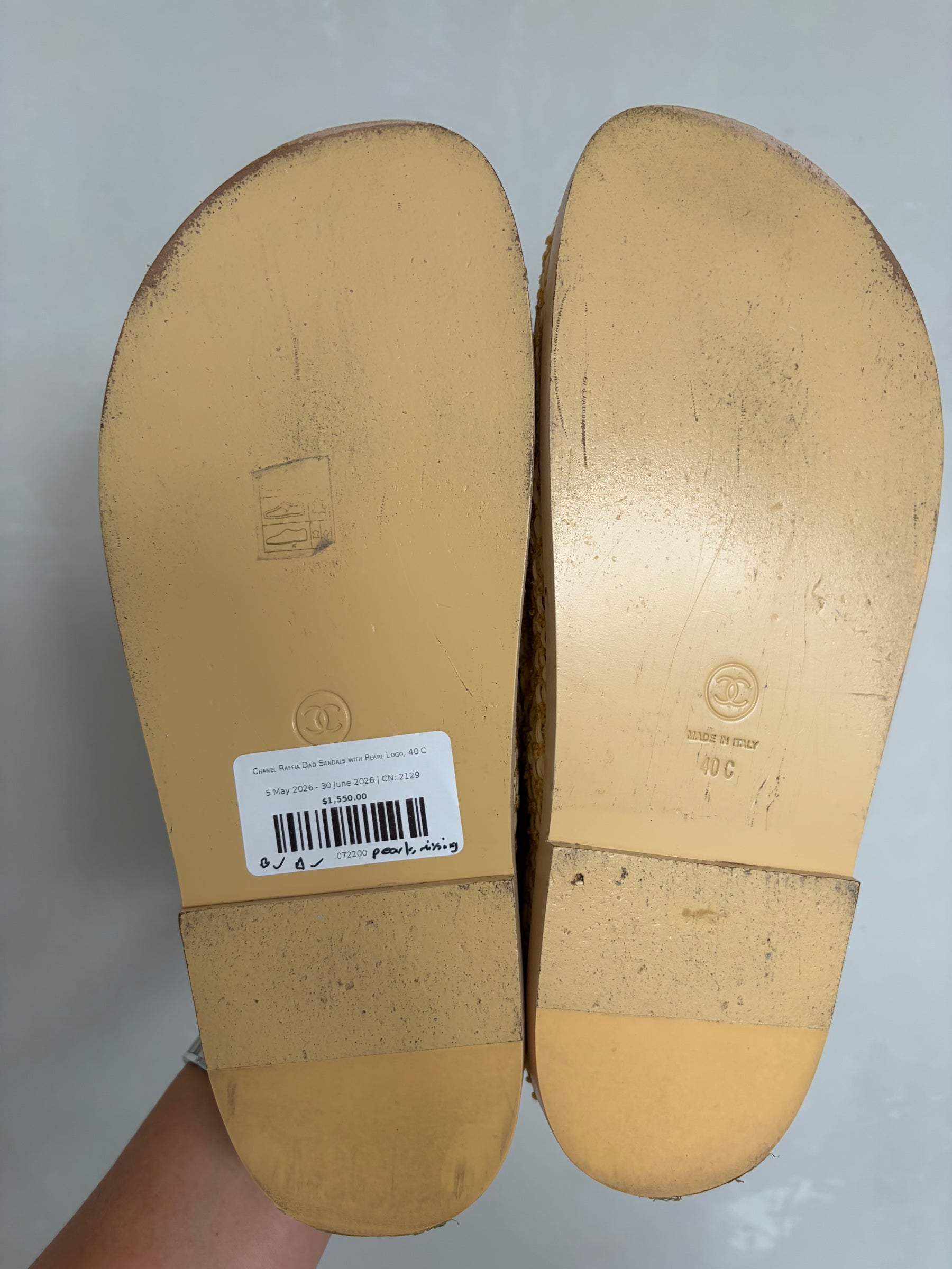 Chanel Raffia Dad Sandals with Pearl Logo, 40 C