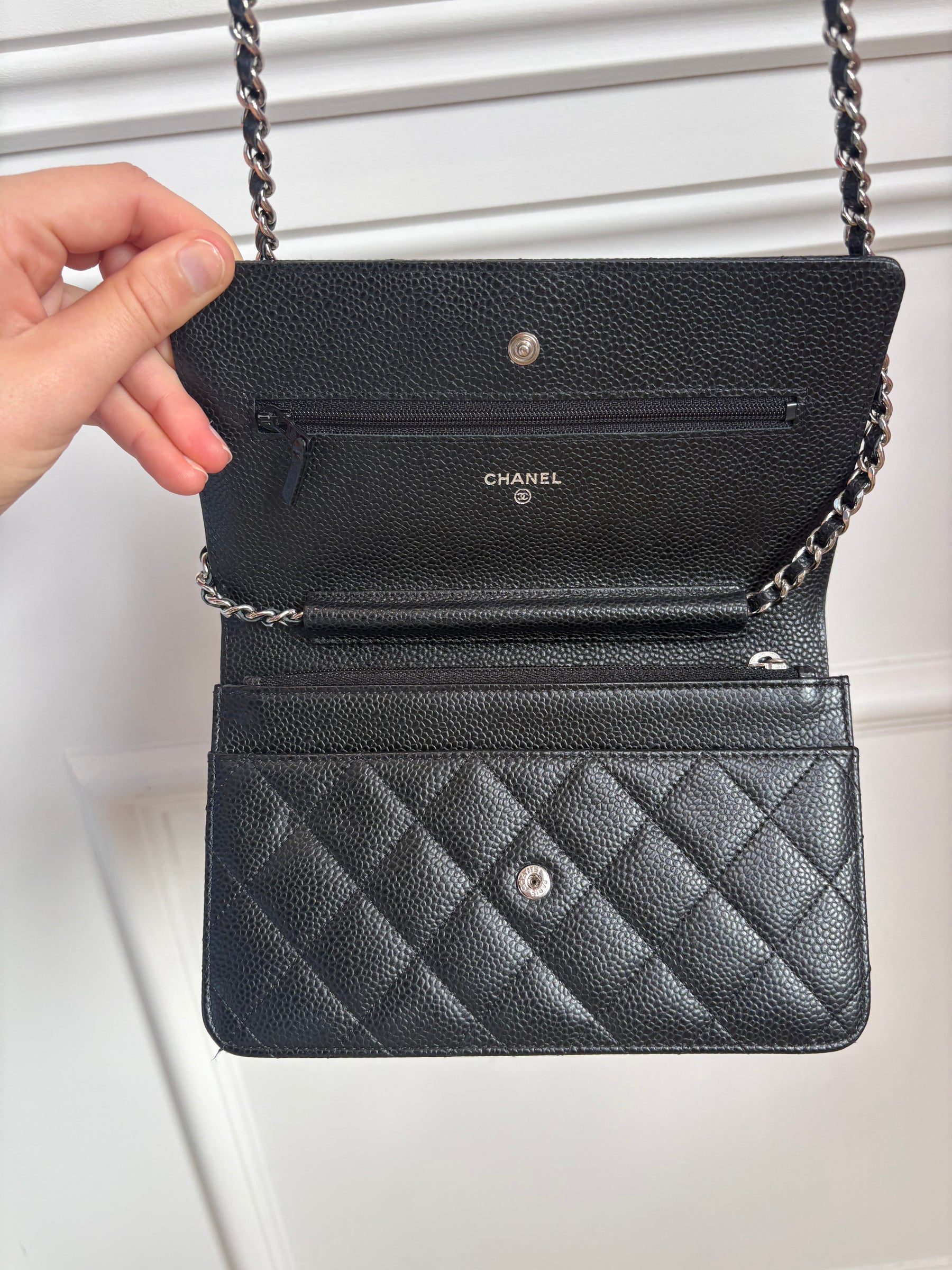 Chanel Black Caviar Leather Wallet on Chain