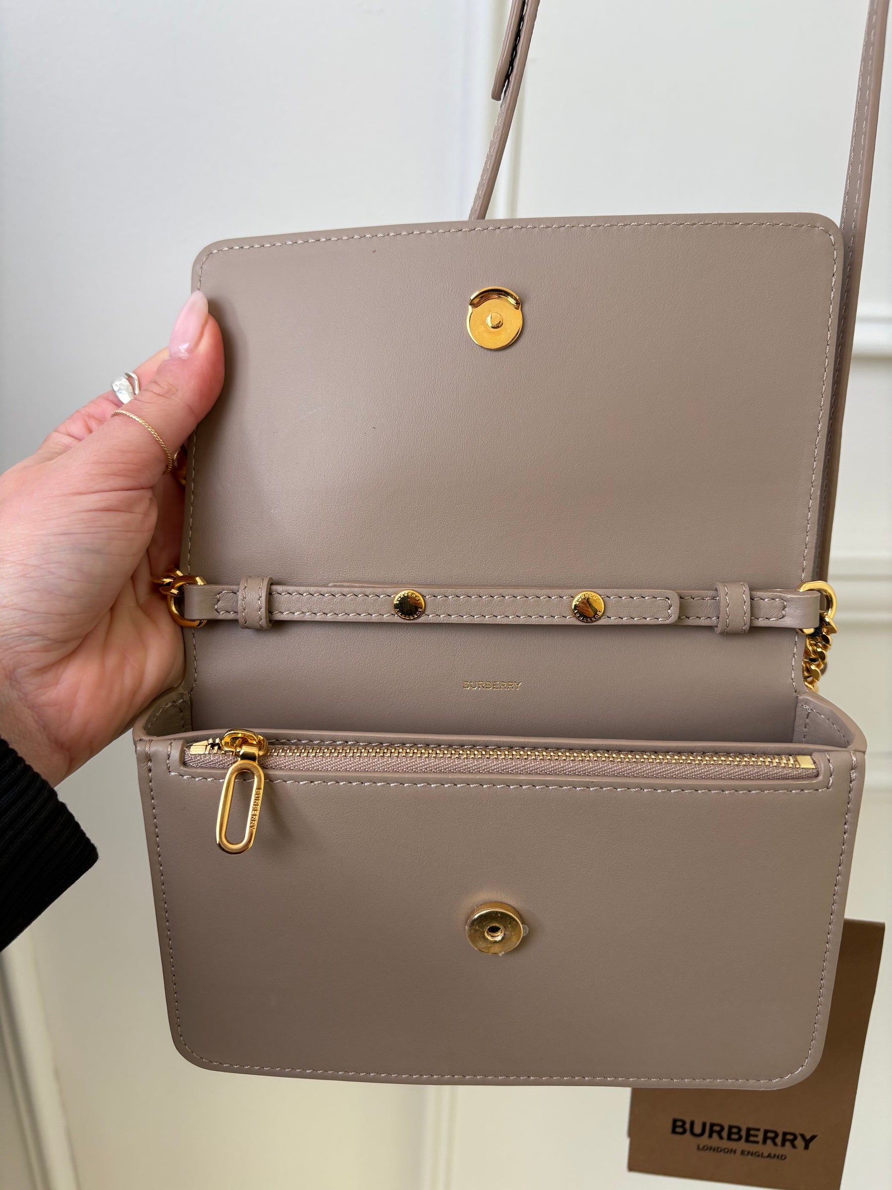 Burberry Beige Checked Leather Mini Flap Bag