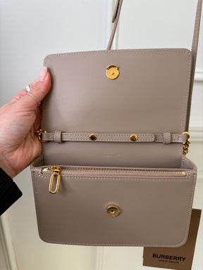 Burberry Beige Checked Leather Mini Flap Bag