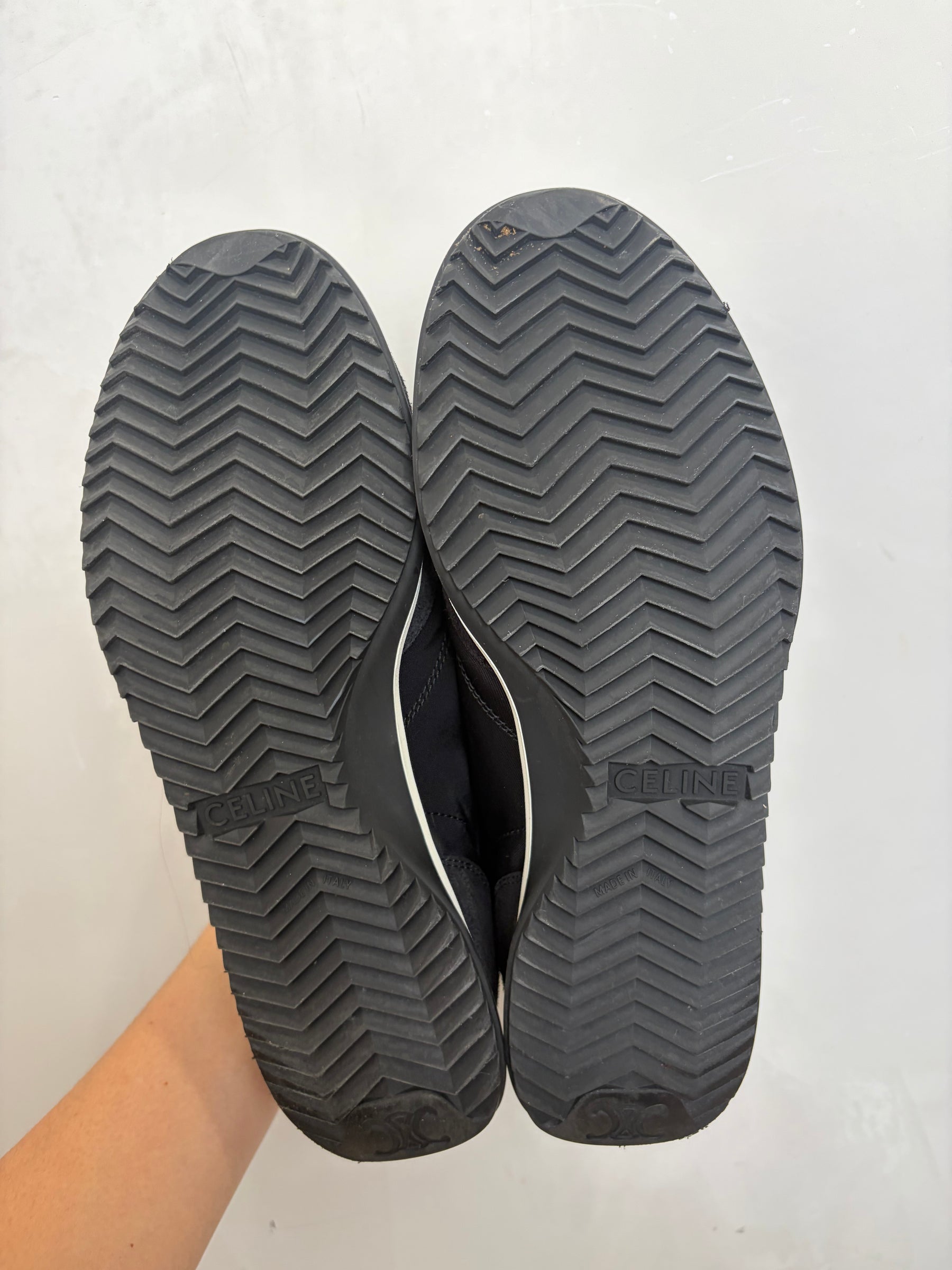 Celine Black and White Nylon and Suede Racer Sneaker, 37