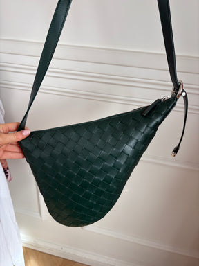 Bottega Veneta Green Intrecciato Leather Small Virgule Bag