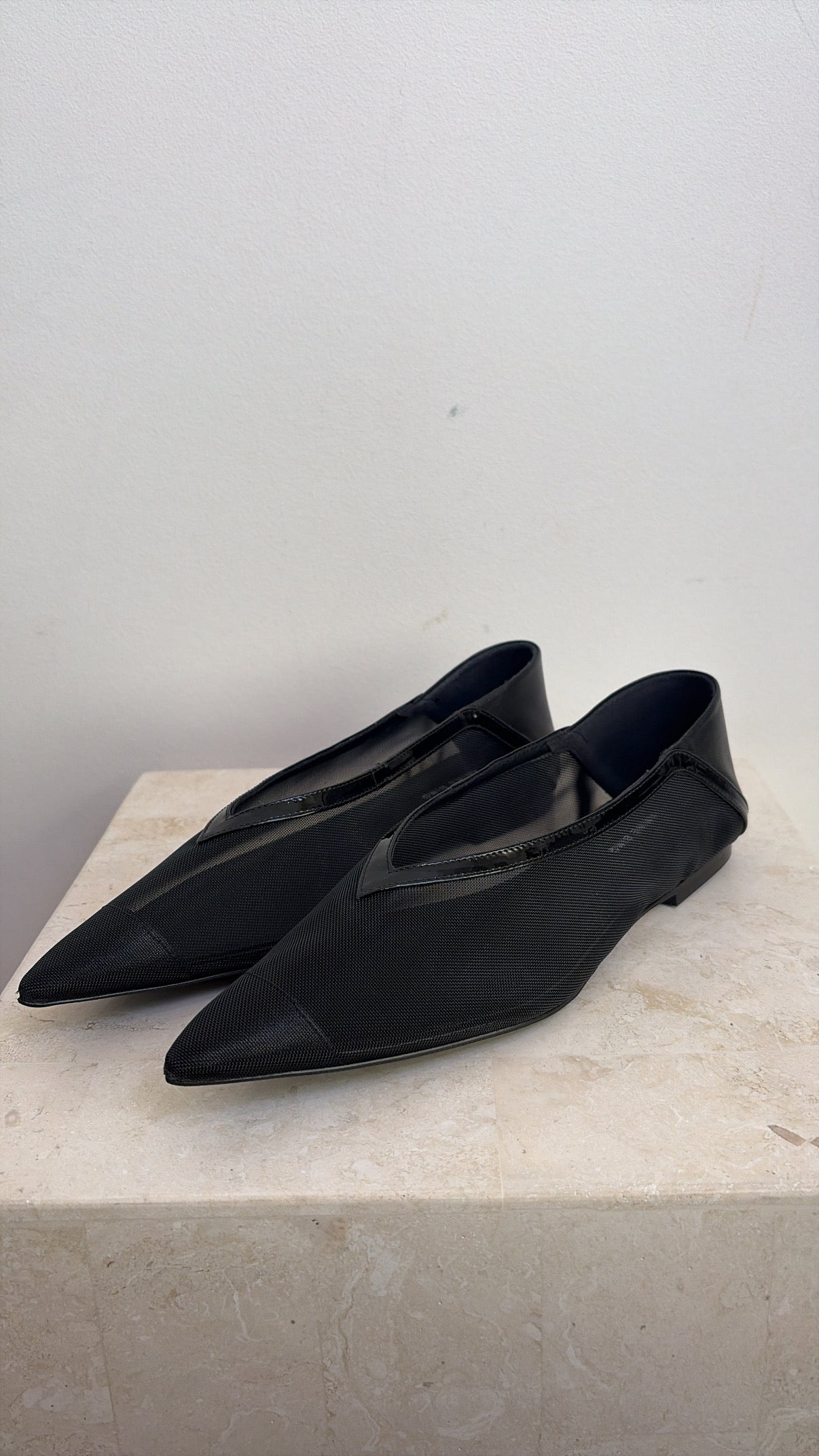 Anine Bing Black Mesh Pointed Flats, 37