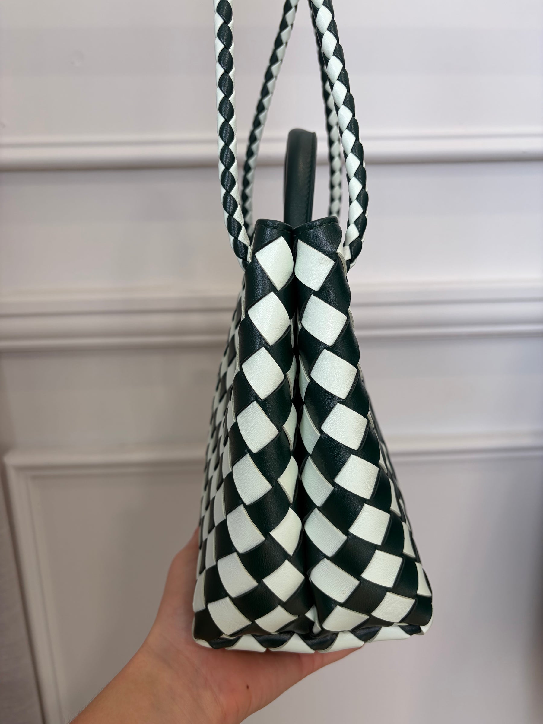 Bottega Veneta Green and White Intrecciato Small Andiamo Bag