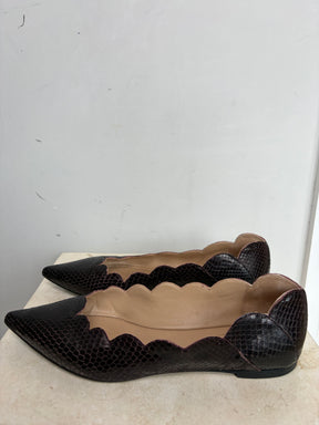 Chloé Plum Python Pointed Scalloped Ballet Flats, 37.5