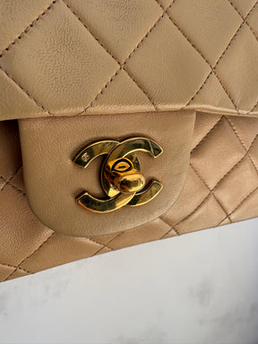 Chanel Small Classic Flap in Beige Lambskin Leather