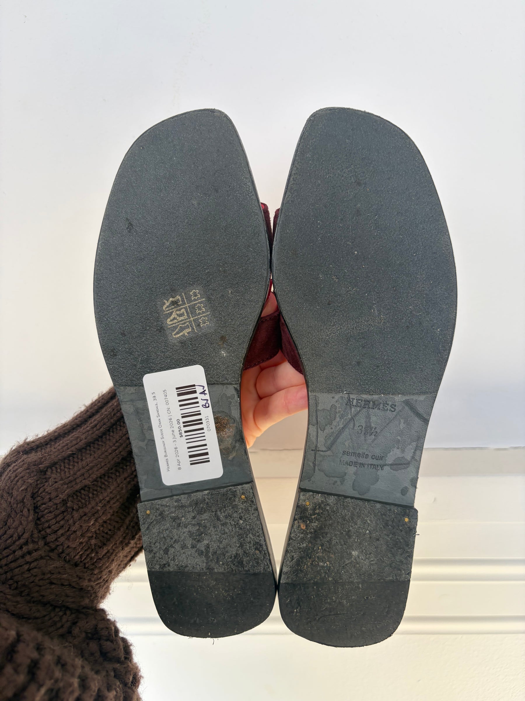 Hermès Burgundy Suede Oran Sandals, 39.5