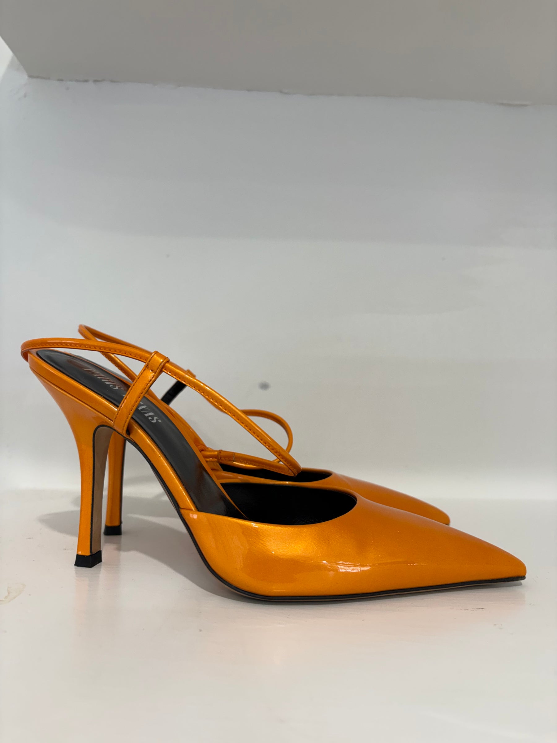 Paris Texas Orange Patent Pointed Toe Pumps, 38