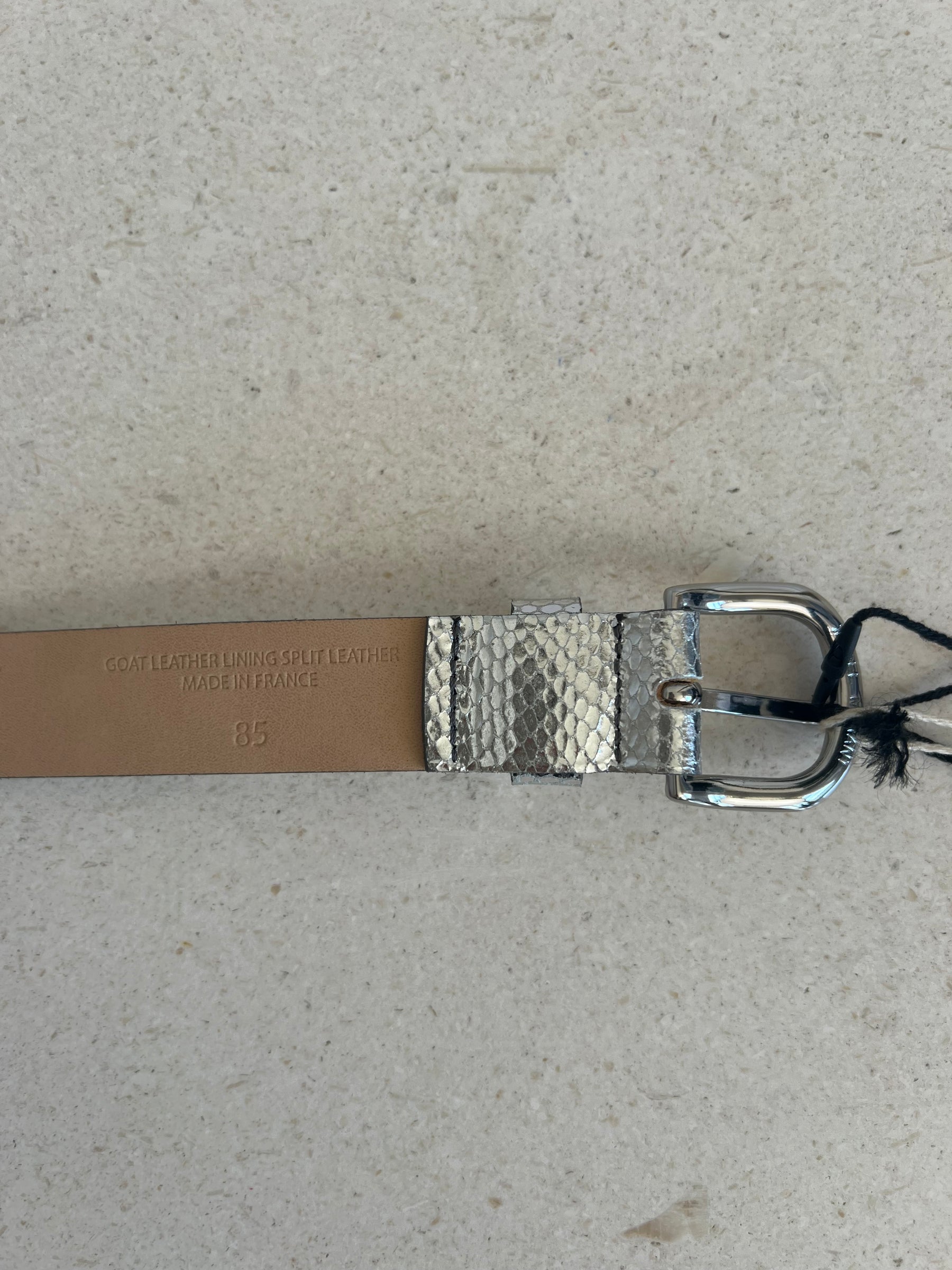 Isable Marant Silver Reptile Embossed Leather belt, 85cm
