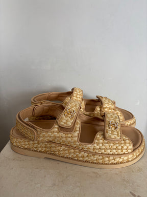 Chanel Raffia Dad Sandals with Pearl Logo, 40 C