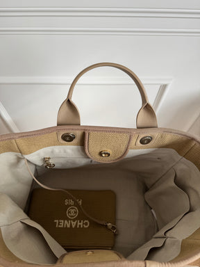 Chanel Dark Beige Canvas Deauville Tote Bag