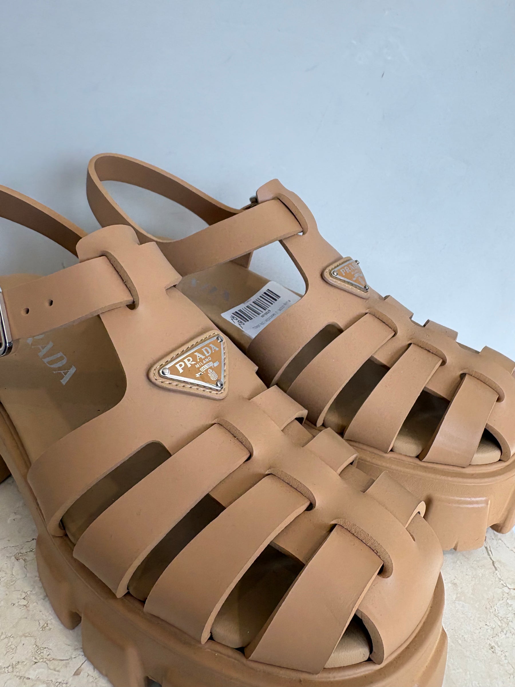 Prada Monolith 55mm Platform Leather Rubber Sandal, 40