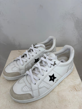 Dior White Leather Star Logo Sneaker, 35.5