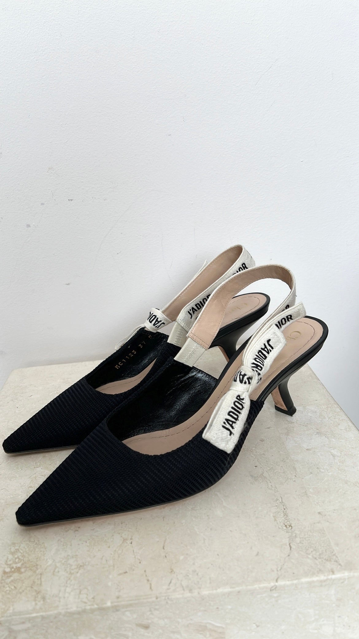 Dior J'Adior Black Technical Slingback Pumps, 37