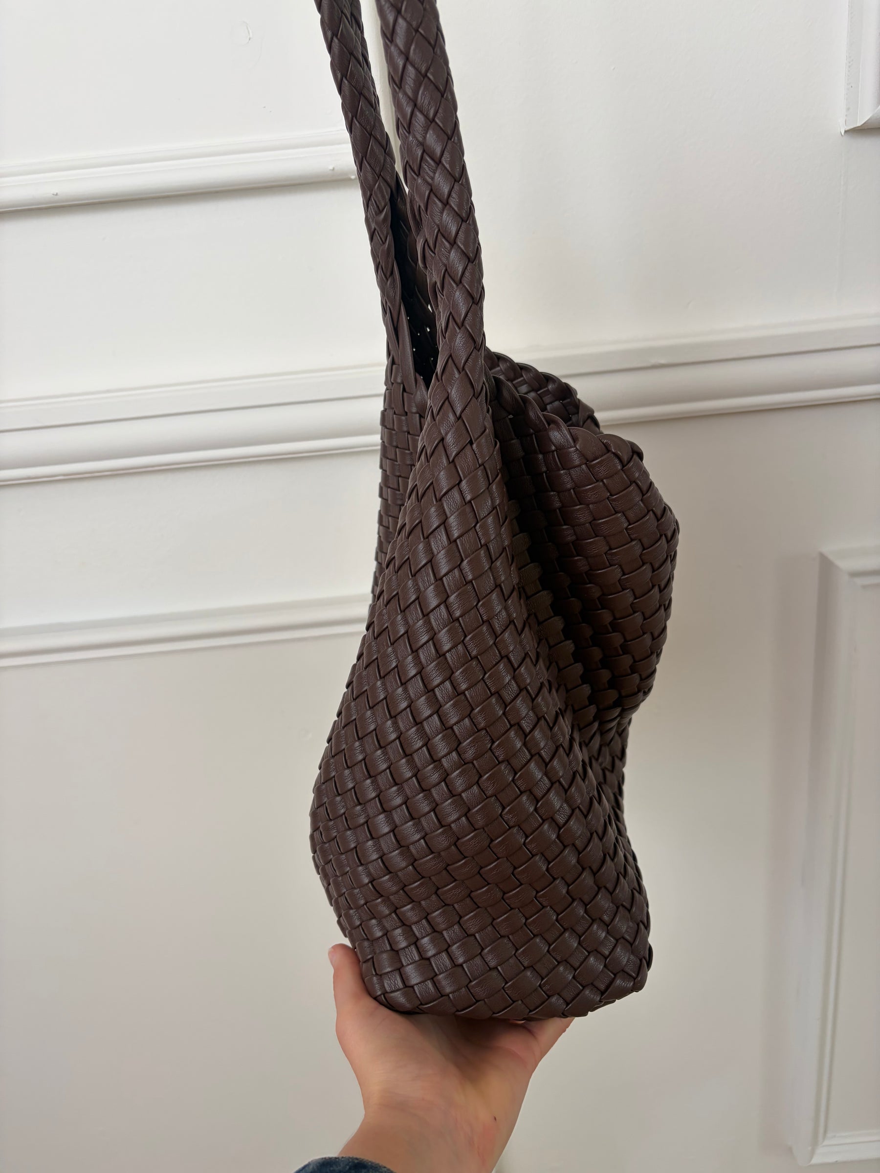 Rylan Brown Faux Leather Woven Shoulder Bag