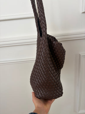 Rylan Brown Faux Leather Woven Shoulder Bag