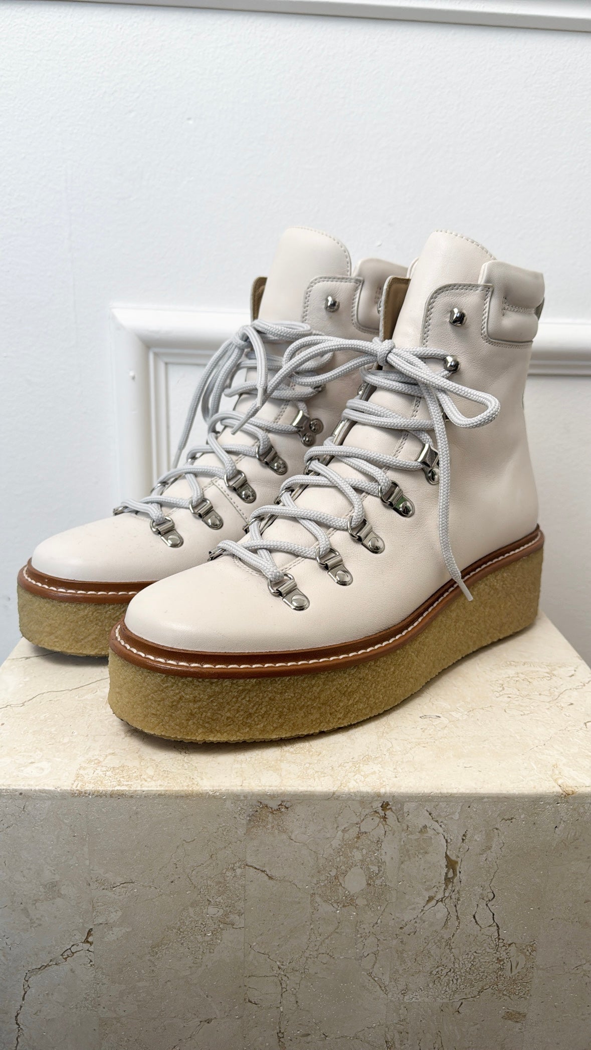 Hermès Cream Leather Discovery Combat Boots, 38