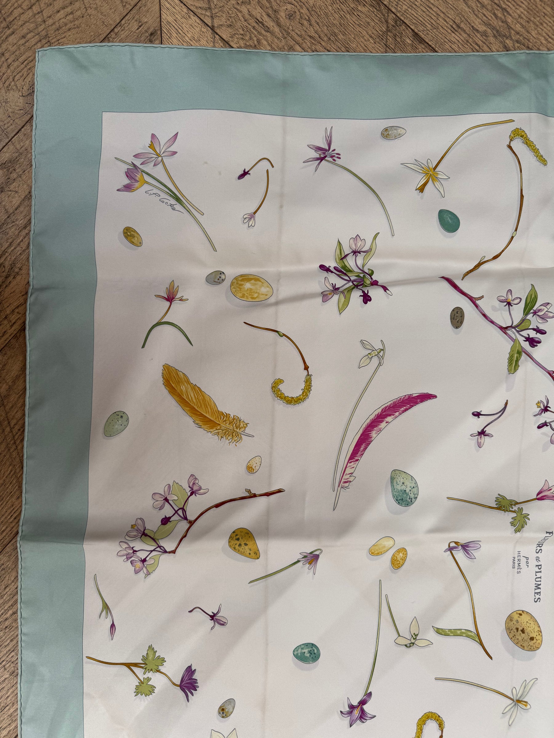Hermès Fleurs And Plumes Print Silk Scarf