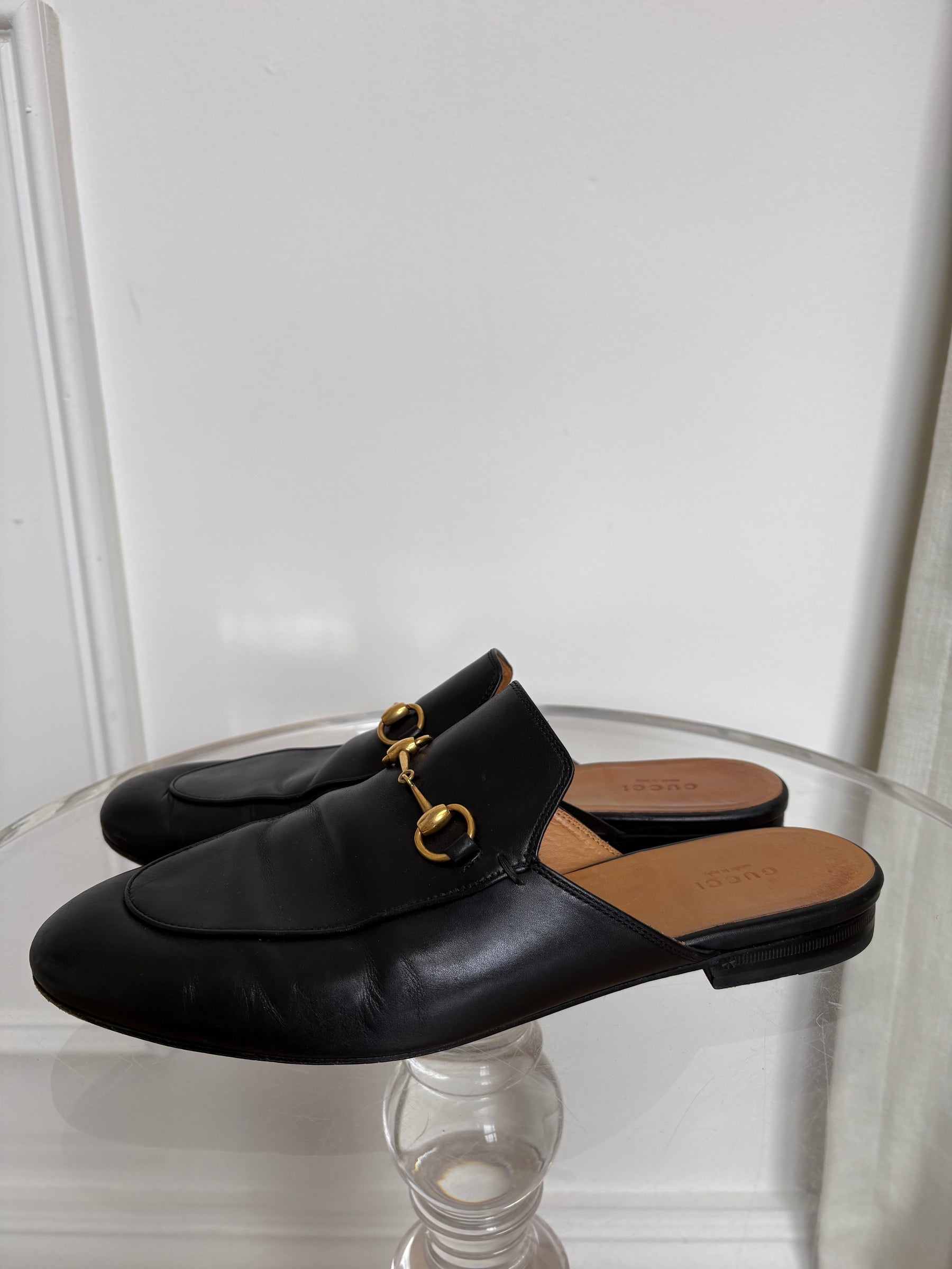 Gucci Black Leather Princeton Mules, 41