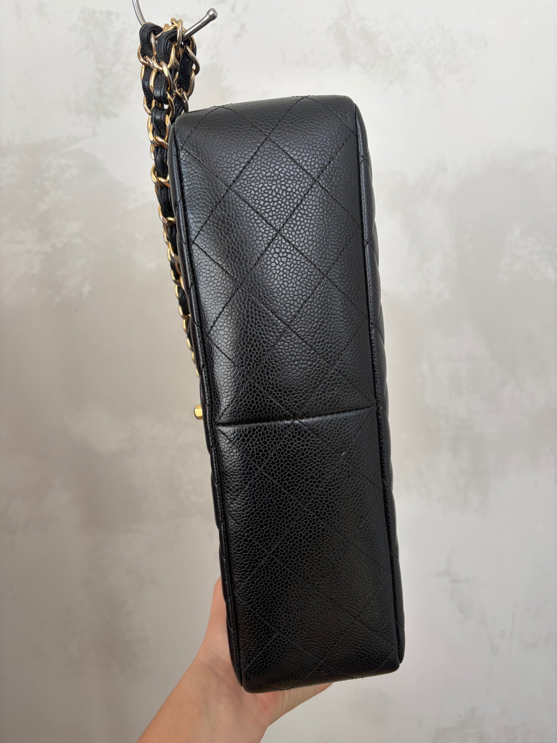 Chanel Black Caviar Leather Jumbo Flap Bag with Gold Hardware