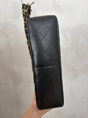 Chanel Black Caviar Leather Jumbo Flap Bag with Gold Hardware