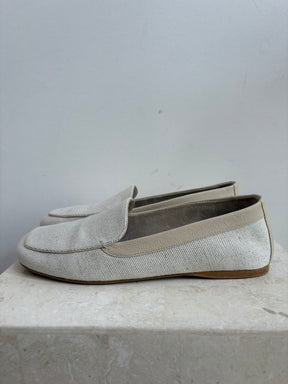 Khaite Cream Canvas Square Tie Loafers, 39