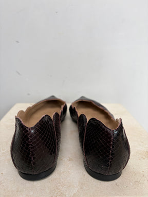Chloé Plum Python Pointed Scalloped Ballet Flats, 37.5
