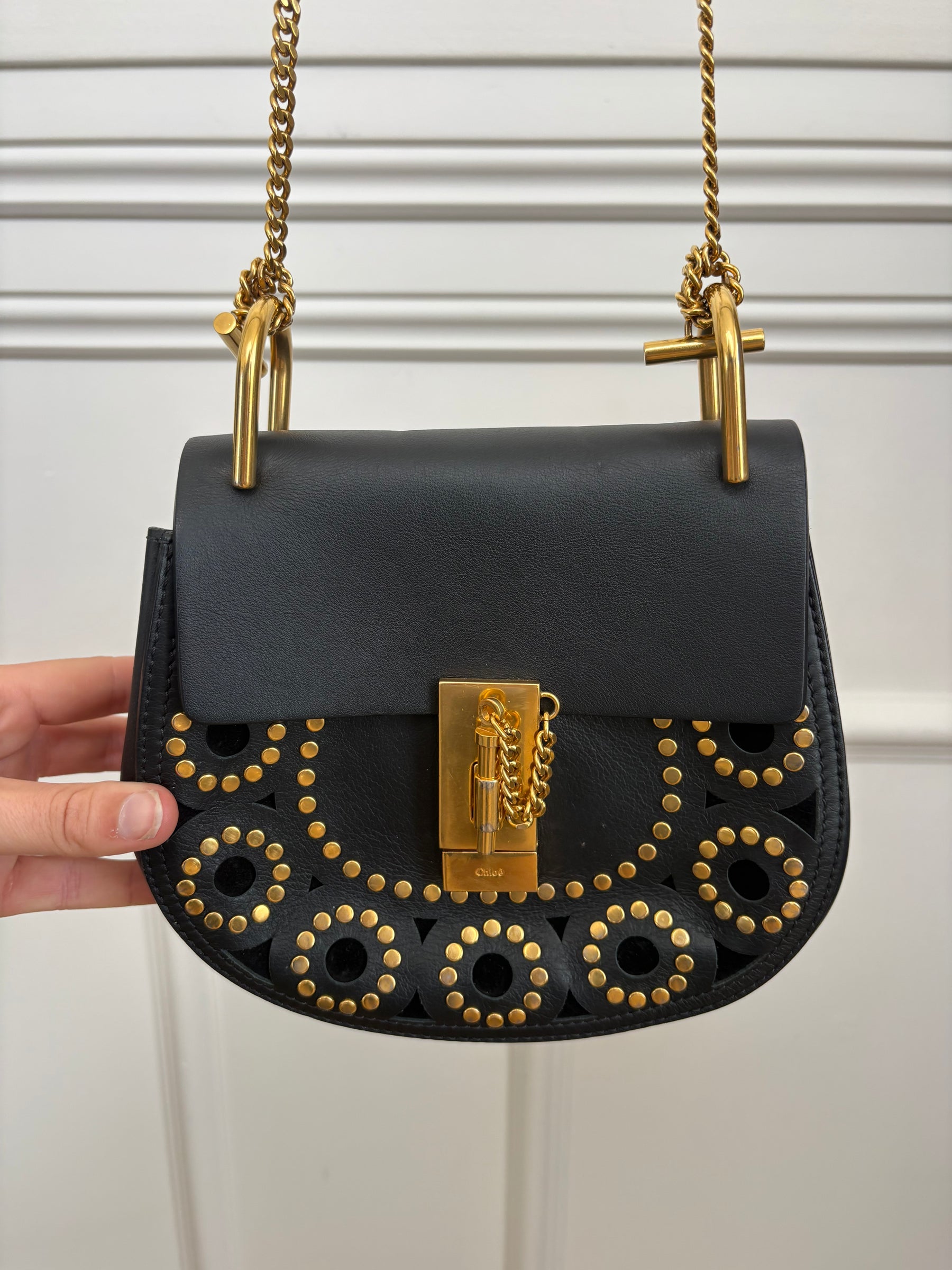 Chloé Black Leather Studded Drew Bag