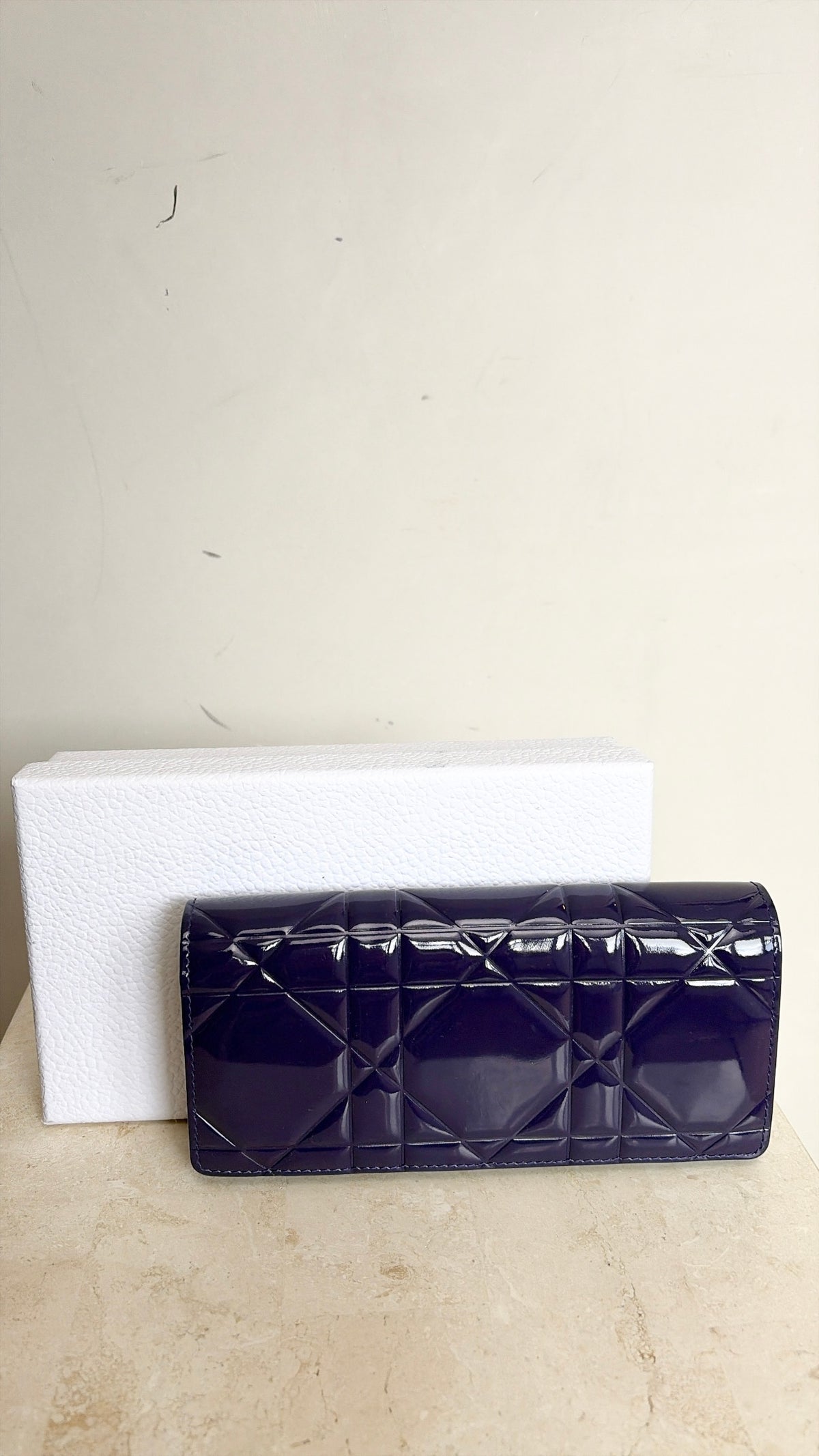 Dior Purple Patent Cannage Quilted Flap Wallet