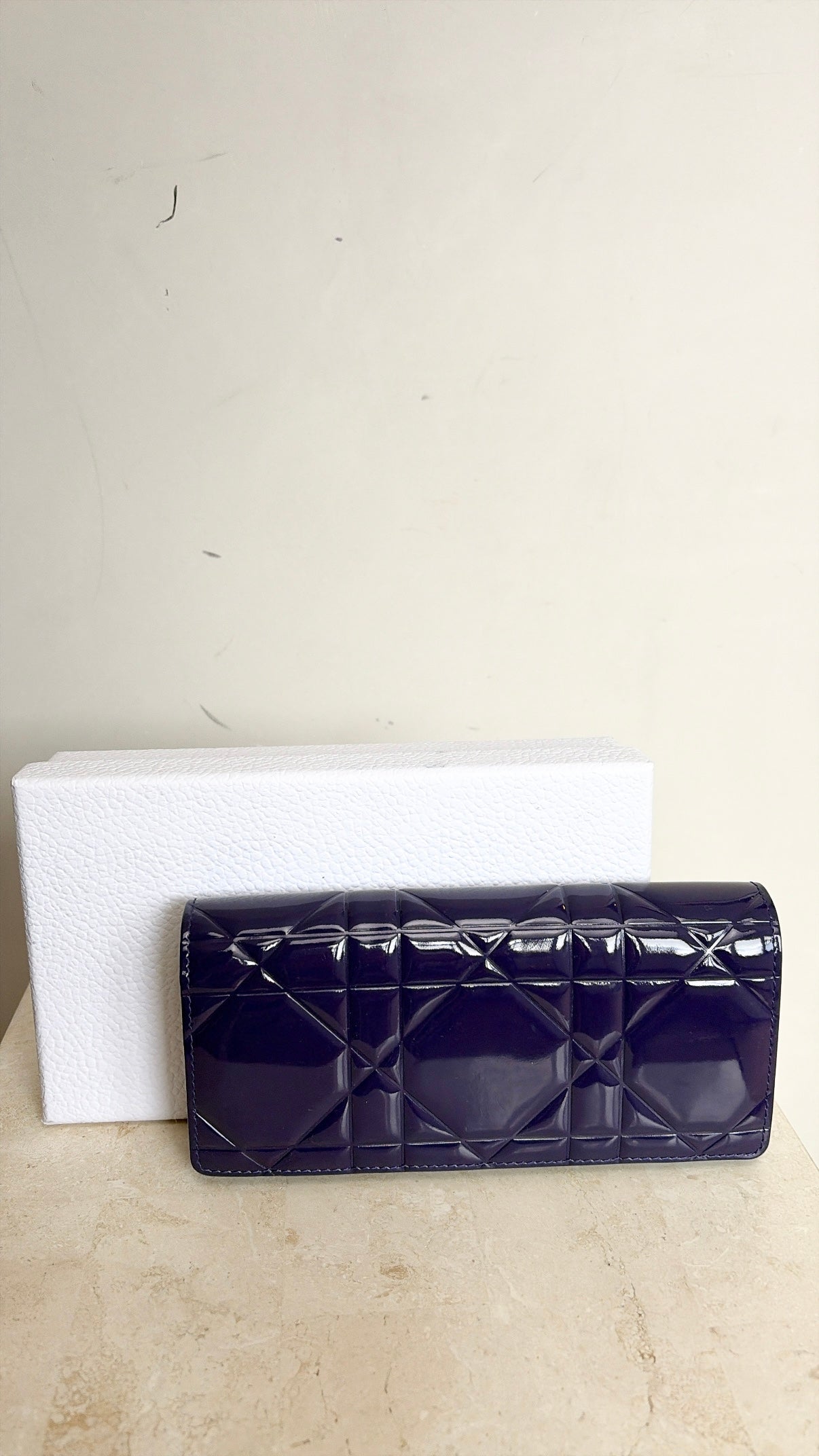 Dior Purple Patent Cannage Quilted Flap Wallet