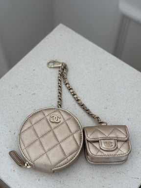 Chanel Gold Leather Airpod and Coin Purse Charm