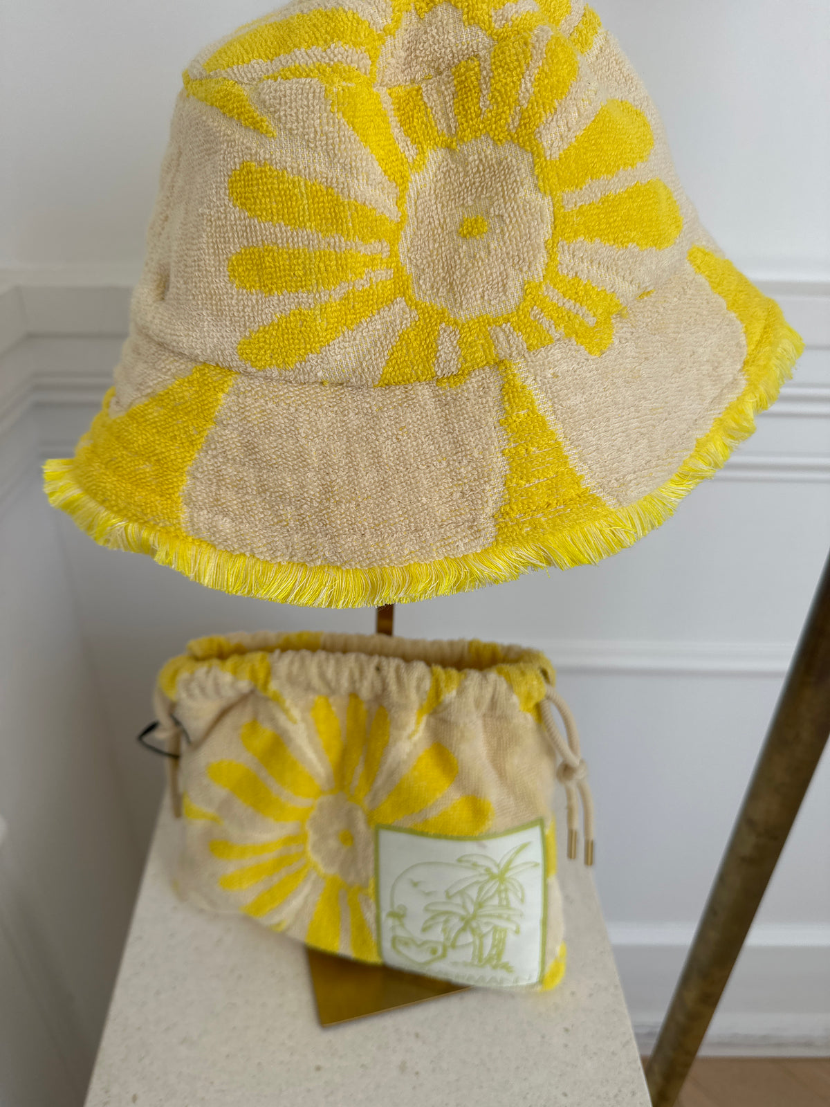Zimmermann Floral Print Cotton Terry Pouch And Hat Yellow, OS