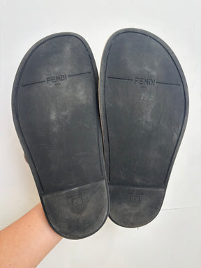 Fendi Beige and Taupe Velvet Feel Slides, 36