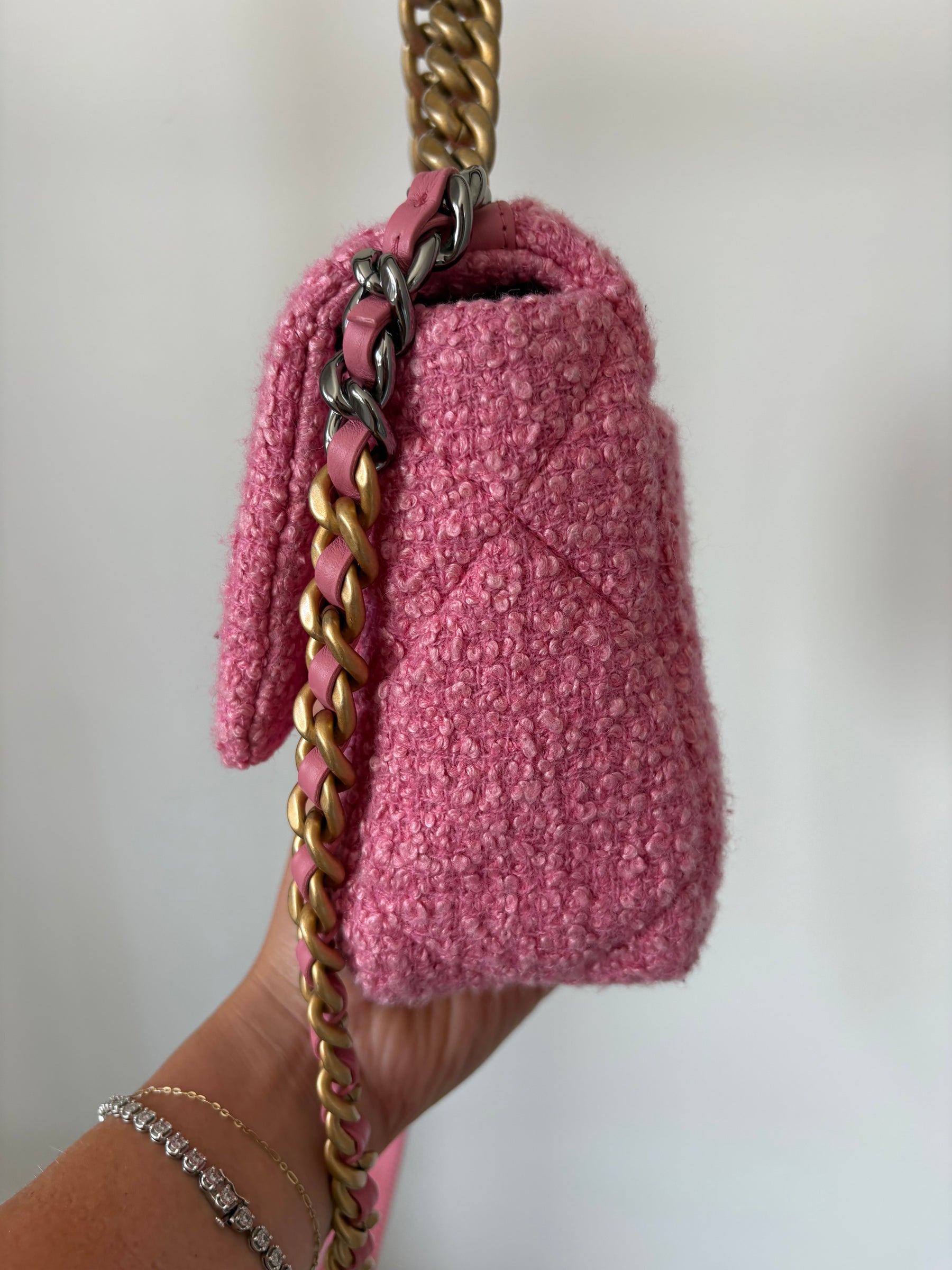 Chanel Pink Tweed Boucle Small 19 Bag