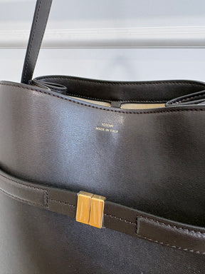 Totême Chocolate Brown Leather Belted Bucket Bag