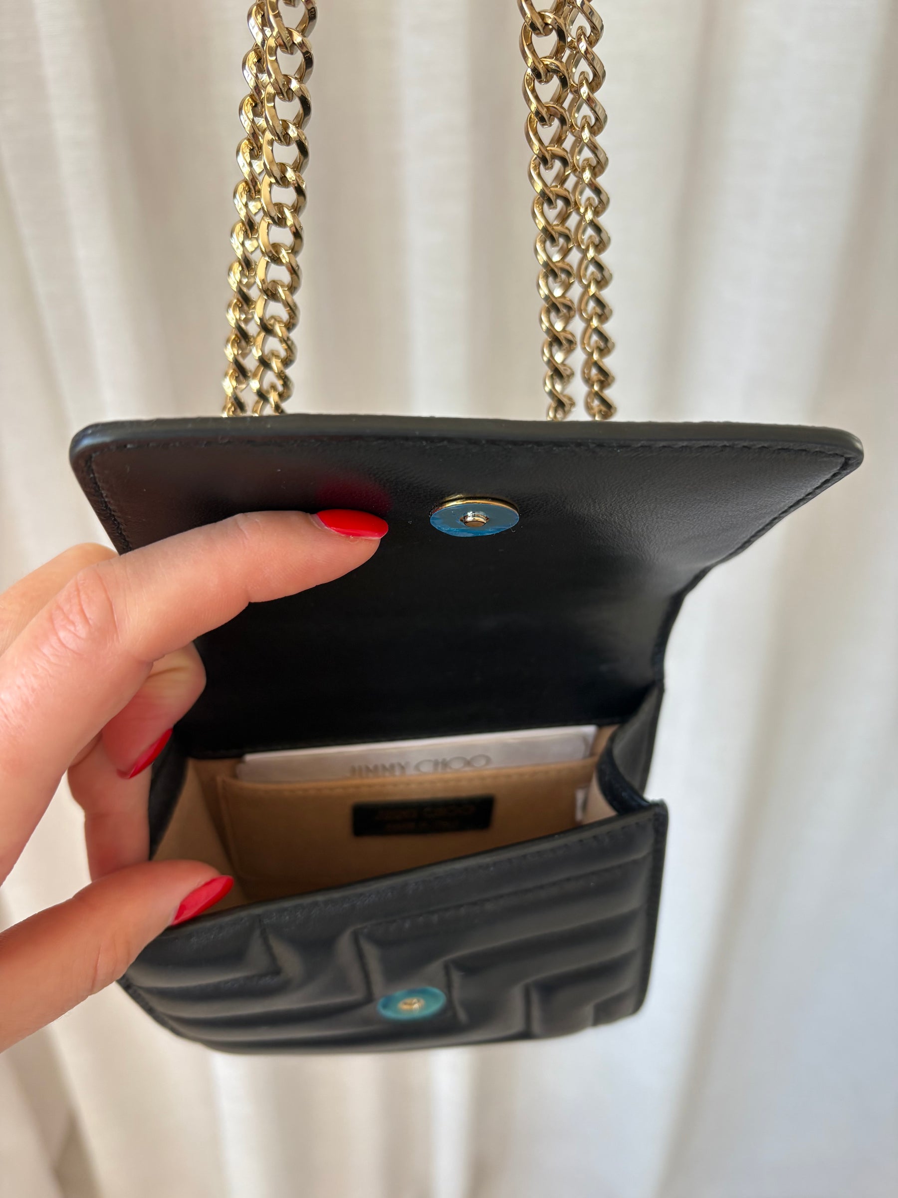 Jimmy Choo Black Leather Mini Quiltes Logo Bag