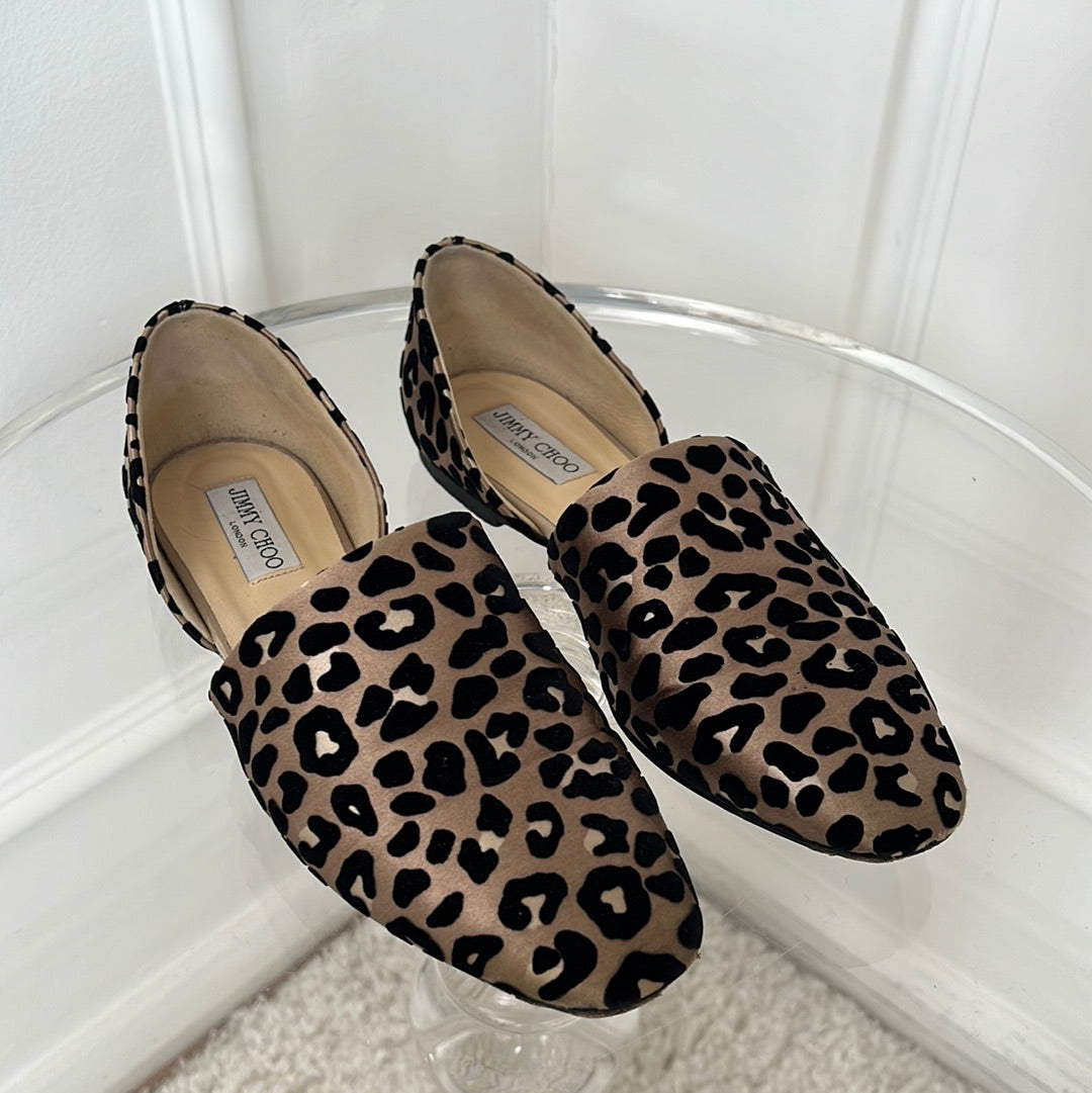 Jimmy Choo Leopard Print Open Flats, 40.5